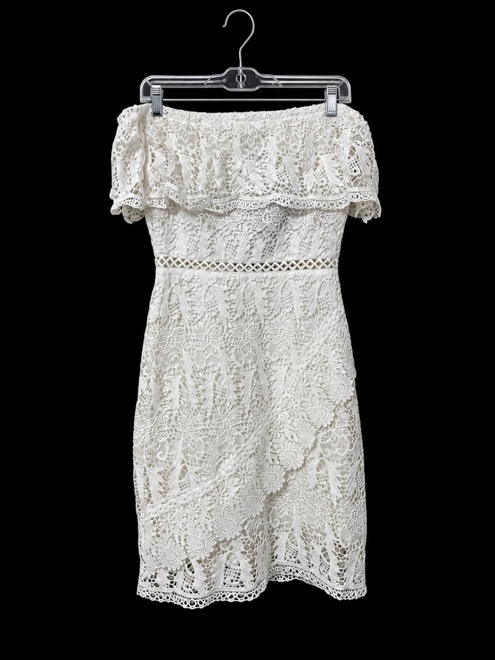 PrettyLittleThing White One-Shoulder Crochet Lace Dress